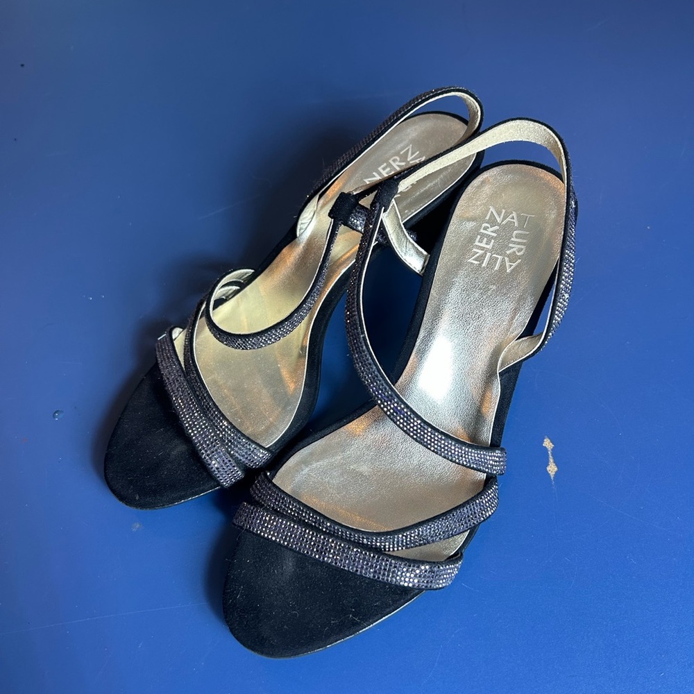 Naturalizer Black and Silver Strappy Heels